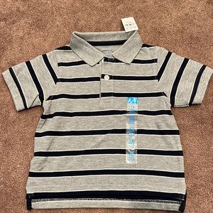 Children’s place Short Sleeve Polo Shirt, Sz 12 month, Gray with Black Stripes,